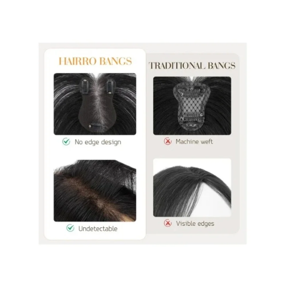 Hairro Human Hair Topper 11in Natural Black 1B No Edge Wiglet‎ Clip In Hairpiece